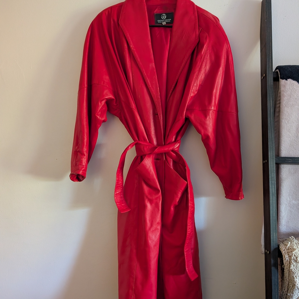 Red Leather trench Coat